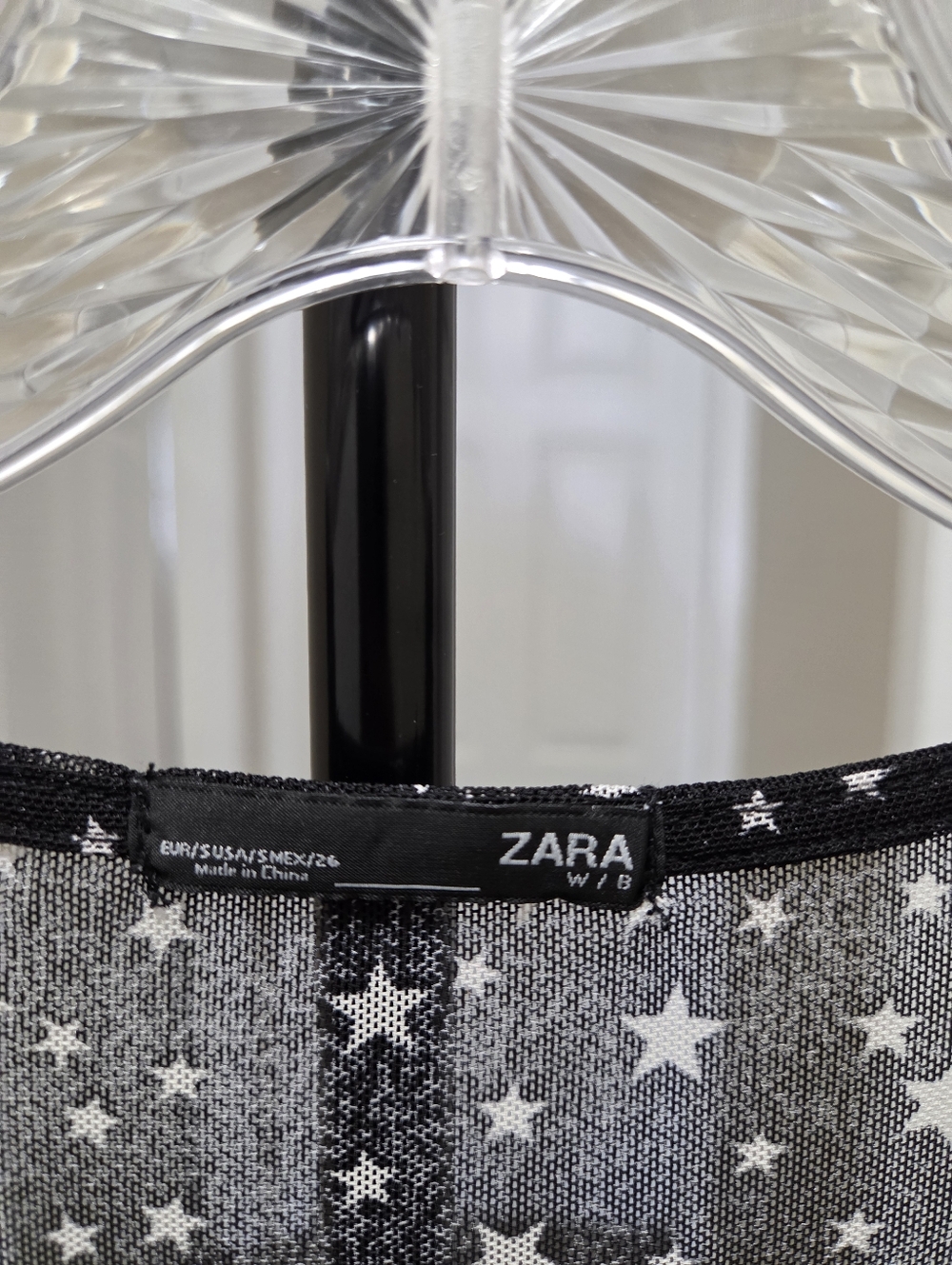ZARA Black Sheer Star Print Mesh Top Long Sleeve Y2K Grunge Fairy Goth Layering - Picture 6 of 7